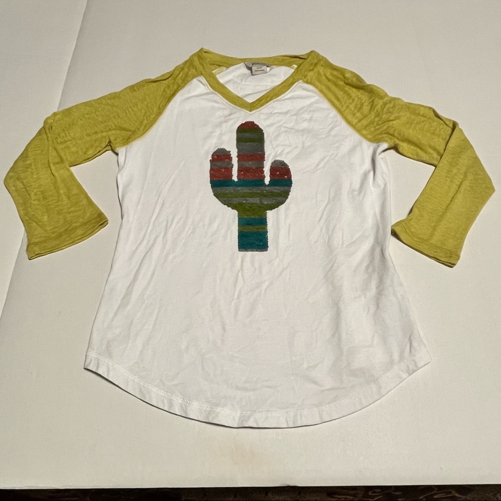 Ariat Girls SZ Small Reversible Sequin Cactus Green White Burnout‎ Sleeve Raglan